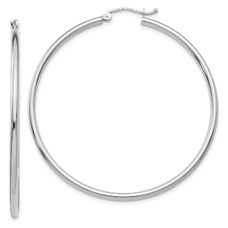 Curata 14k White Gold Polished Lightweight 2x50mm Classic Large Hoop Earrings