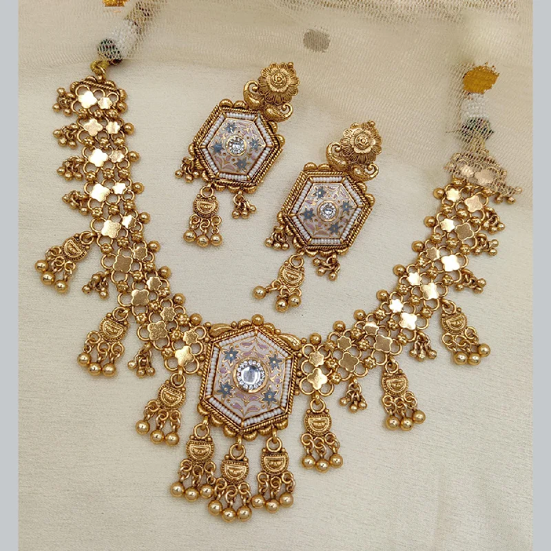 Jewel Addiction Copper Rajwadi Finish Pota Stone Necklace Set