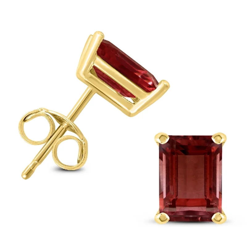 Marquee 14K Yellow Gold 7x5MM Emerald Shaped Garnet Earrings