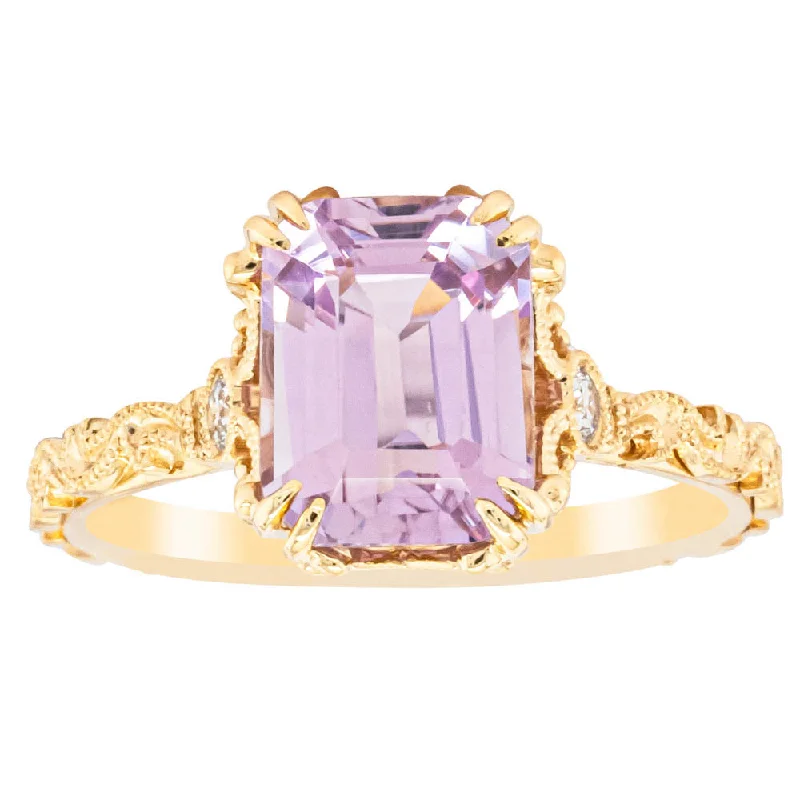 18ct Yellow Gold 2.64ct Kunzite & Diamond Romanov Ring