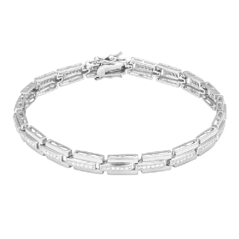 Sterling Silver Triple Row CZ Linked Bracelet