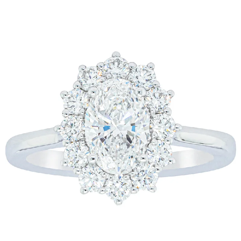 18ct White Gold 1.00ct Oval Cut Diamond Belle Ring