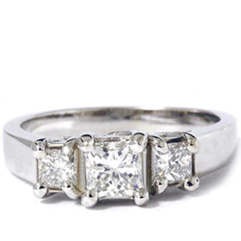 1ct Three Stone Diamond Ring White Gold