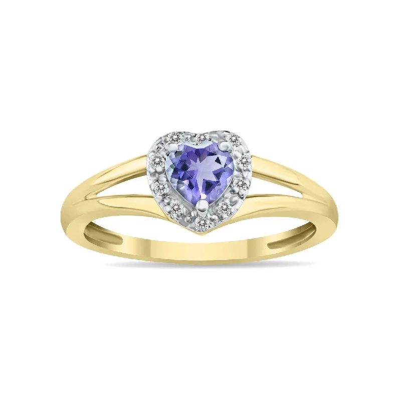 Marquee Jewels Heart Shape Tanzanite and Diamond Ring in 10K Yellow Gold