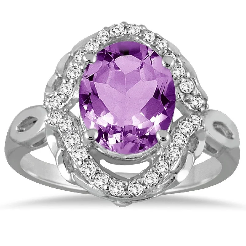 3 1/2 Carat Oval Amethyst and Diamond Ring in 10K White Gold