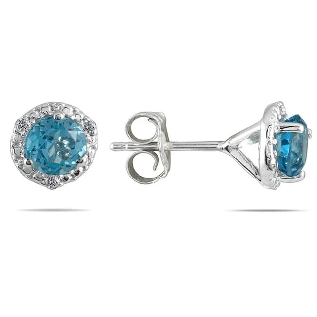 Marquee 14K White Gold Blue Topaz and Diamond Accent Earrings