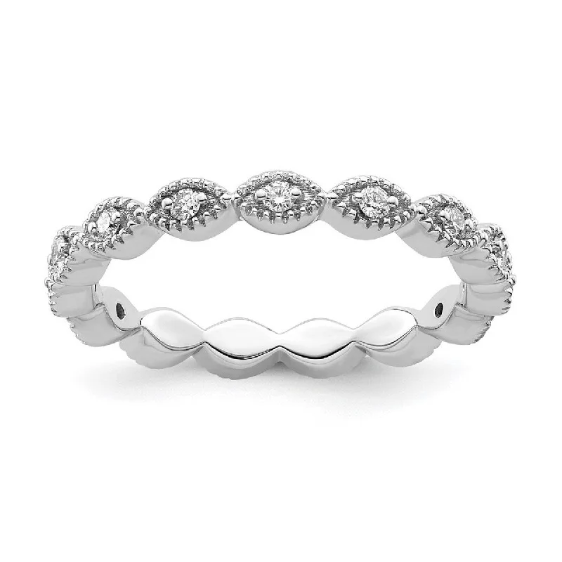 Curata 925 Sterling Silver Polished Prong set Patterned Stackable Expressions Diamond Ring