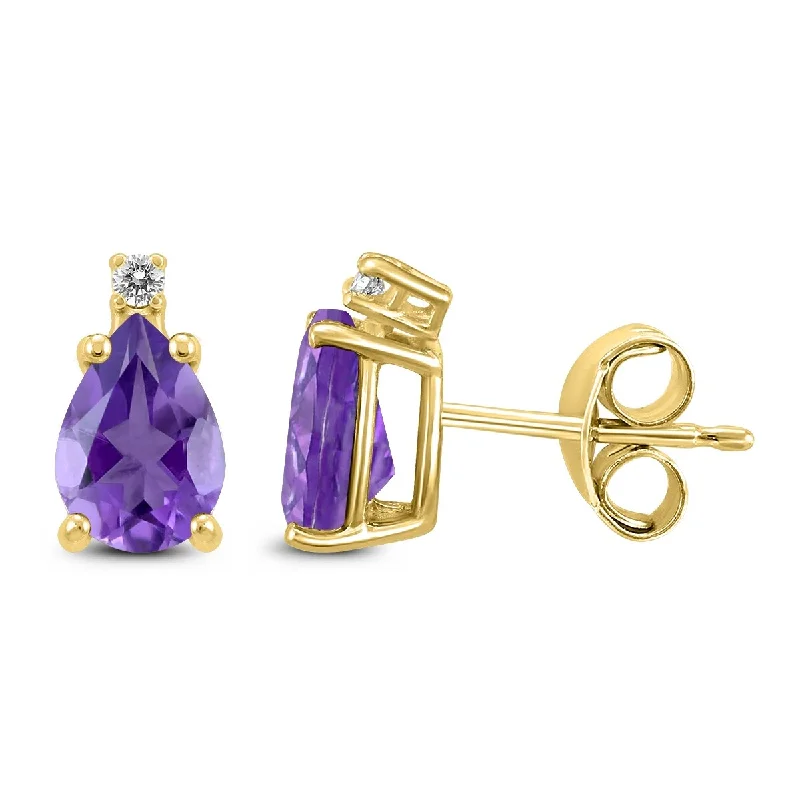 Marquee 14K Yellow Gold 6x4MM Pear Amethyst and Diamond Earrings