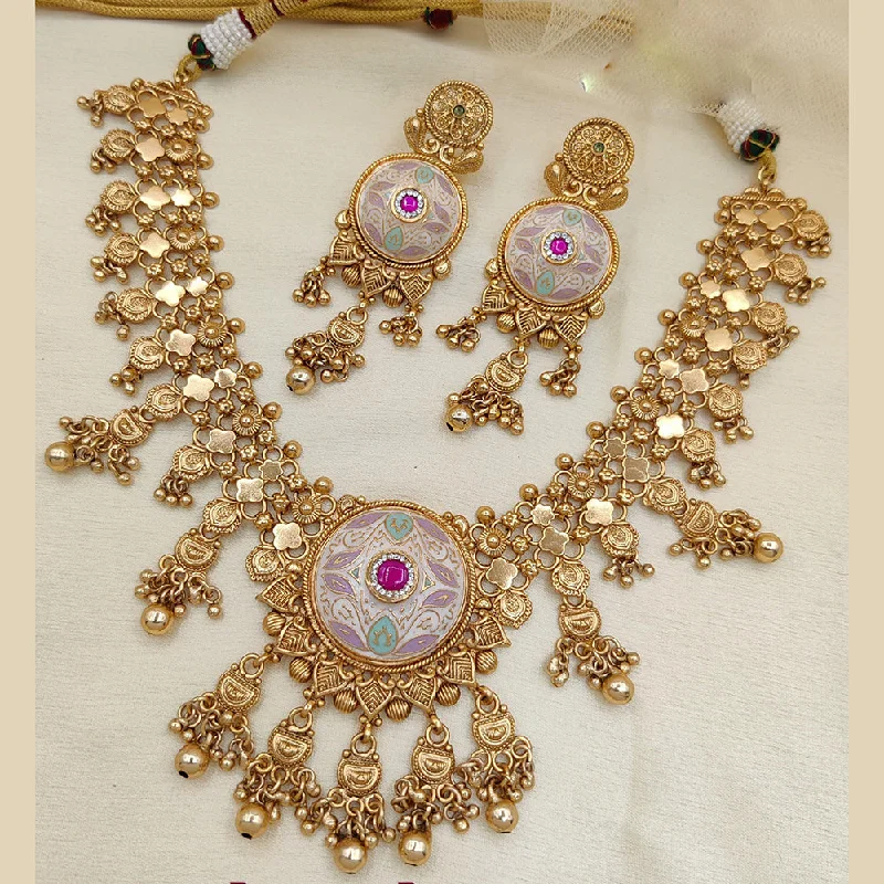 Jewel Addiction Copper Rajwadi Finish Pota Stone Necklace Set