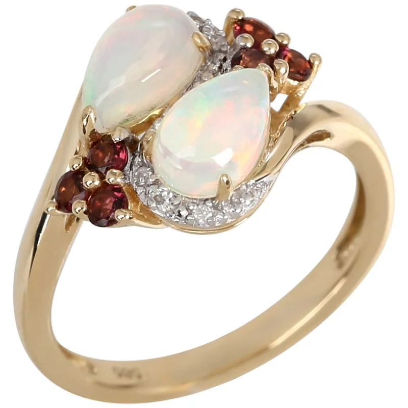 14Kt Yellow Gold Ethiopian Opal, Pink Tourmaline, Diamond Ring