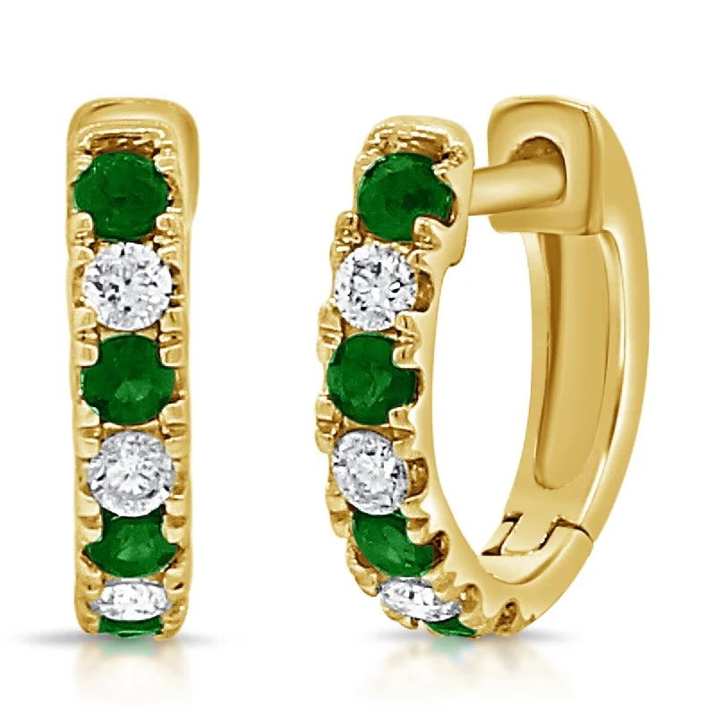 Joelle Emerald & Diamond Huggie Earrings 14K Gold 13mm