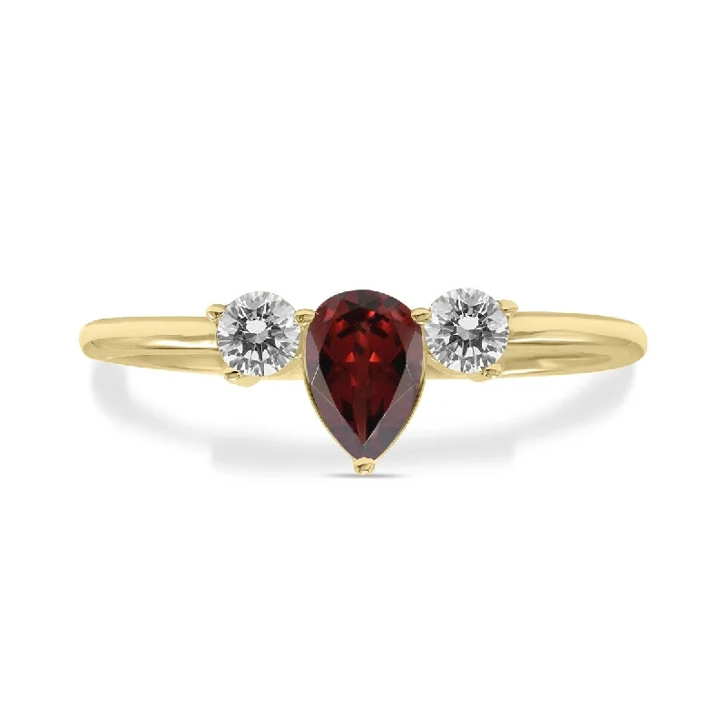 Marquee Jewels 1/2 Carat TW Pear Shape Garnet and Diamond Ring in 10K Yellow Gold