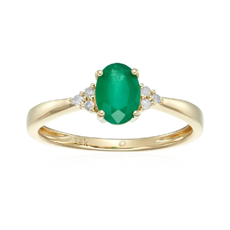 14k Yellow Gold Emerald & Diamond Ring