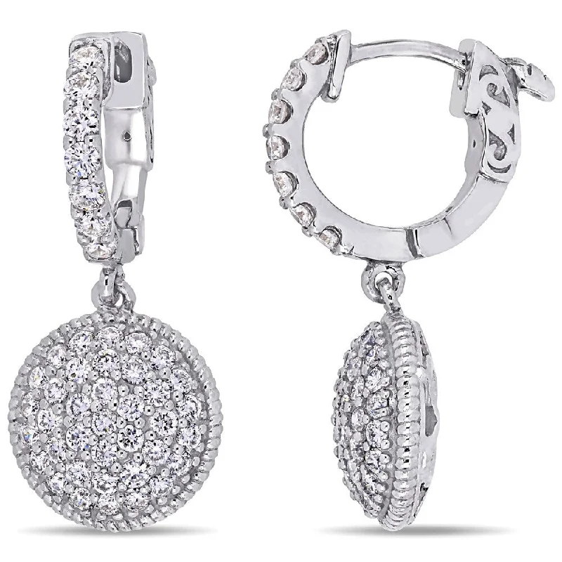 Miadora 14k White Gold 1 1/5ct TDW Diamond Cluster Dangle Earrings