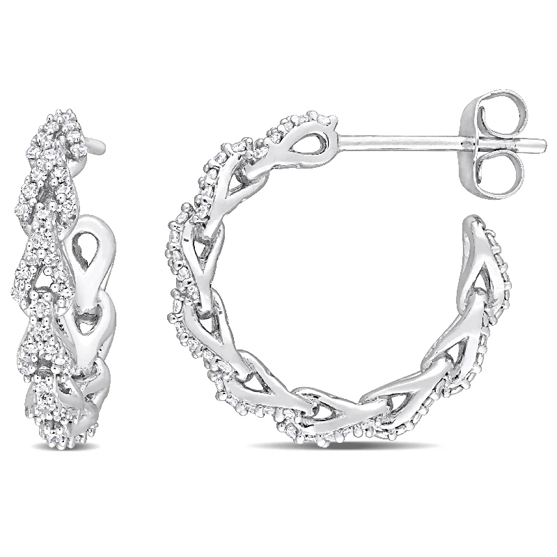 Miadora 10k White Gold 1/3ct TDW Diamond Link Hoop Earrings