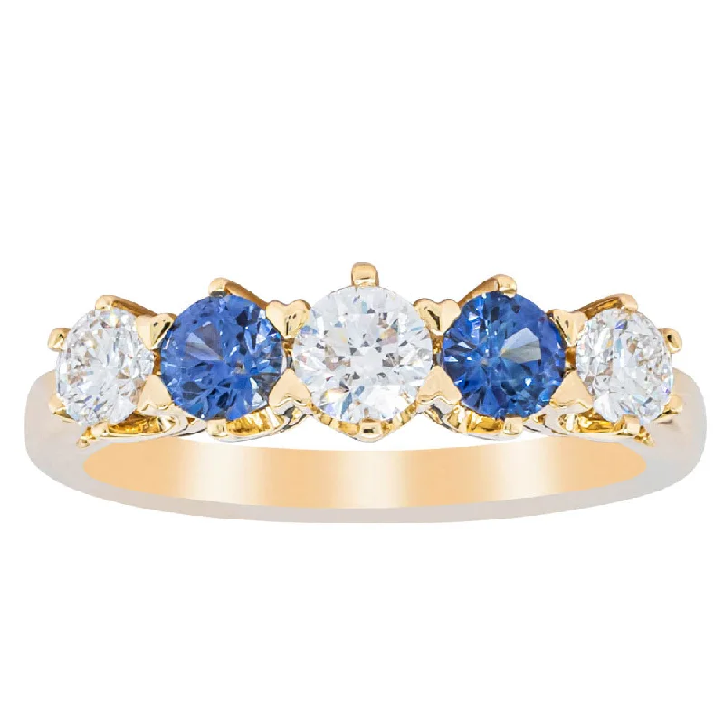 18ct Yellow Gold .52ct Sapphire & Diamond Pentagon Ring