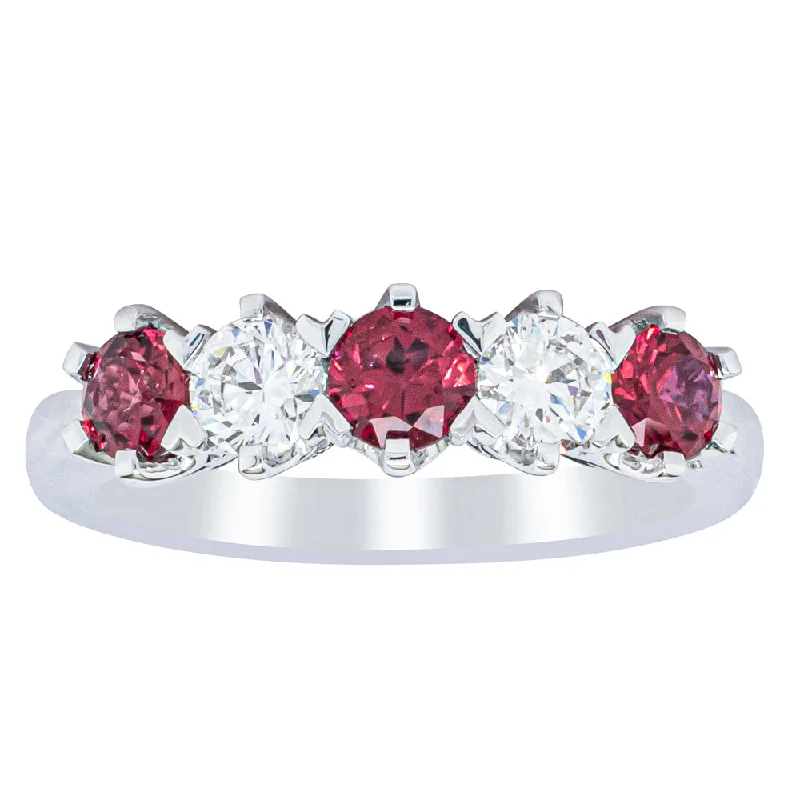 18ct White Gold Ruby & Diamond Pentagon Ring