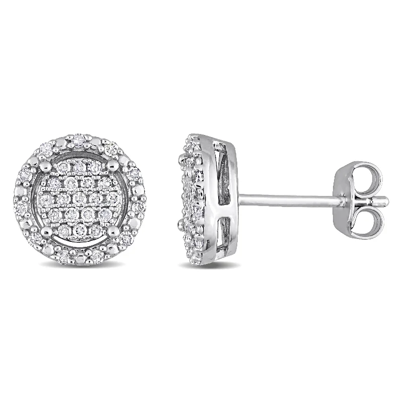 Miadora 1/3ct TDW Diamond Clustered Halo Stud Earrings in Sterling Silver