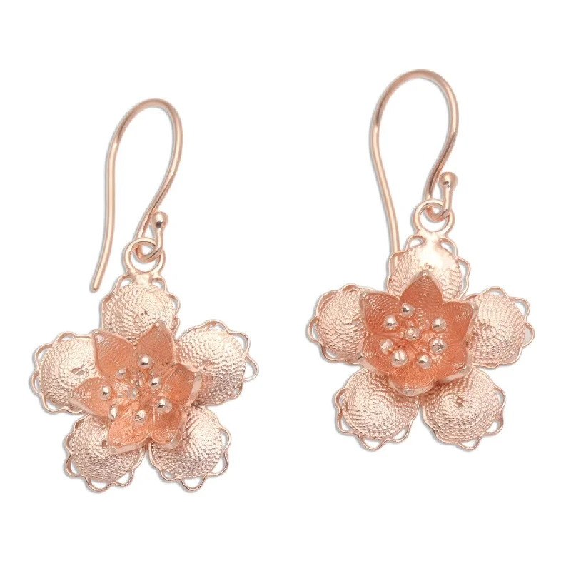 NOVICA Star Flowers, Rose gold plated filigree dangle earrings - 1.4L*0.7W