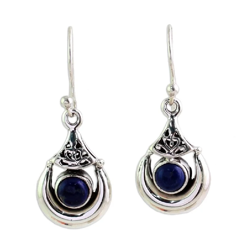 Handmade Alluring Crescent Lapis Lazuli Earrings (India) - Silver - 1.4*0.6