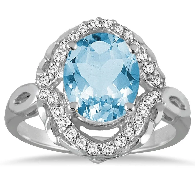 3 1/2 Carat Oval Blue Topaz and Diamond Ring in 10K White Gold