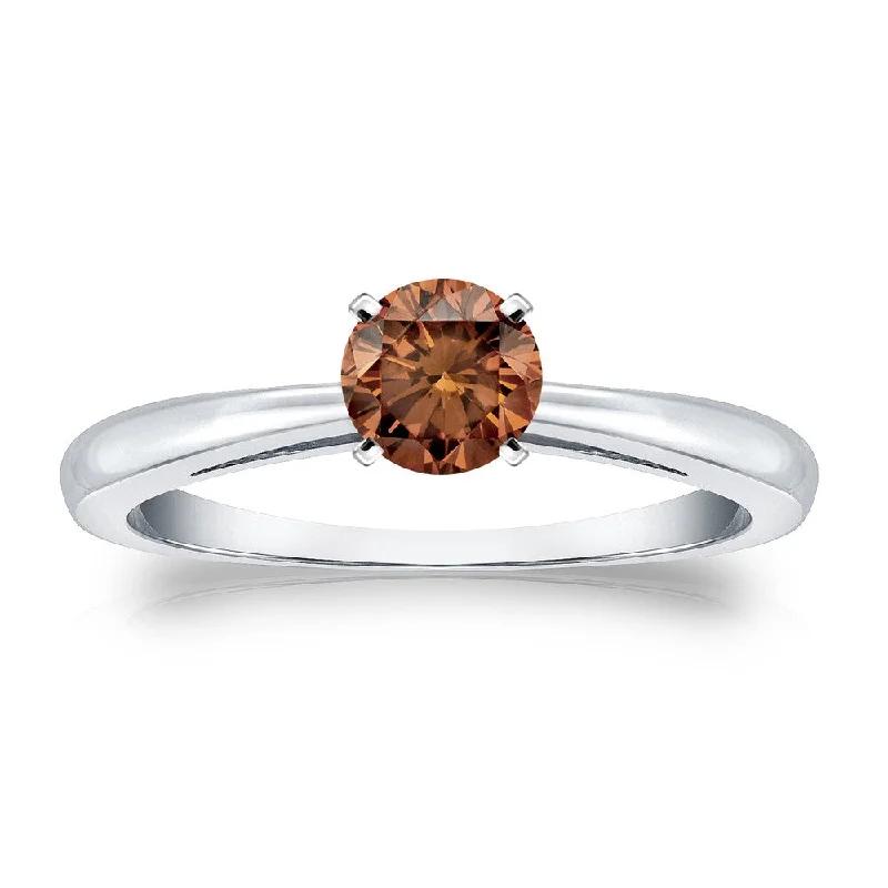 Auriya 1/3cttw Round Solitaire Brown Diamond Ring 14k Gold