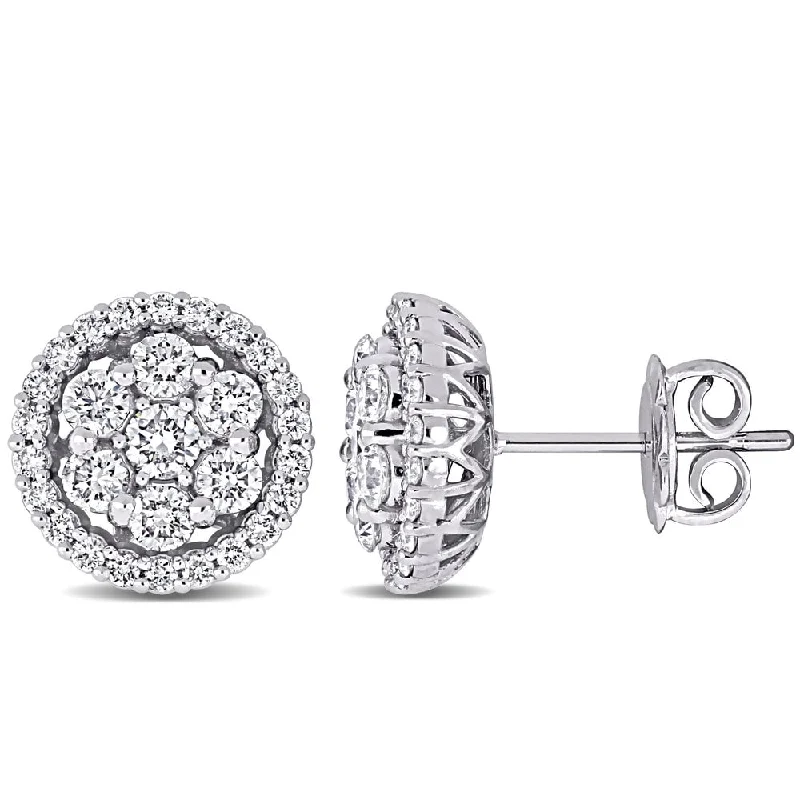 Miadora 14k White Gold 1 2/5ct TDW Diamond Composite Halo Floral Stud Earrings - N/A