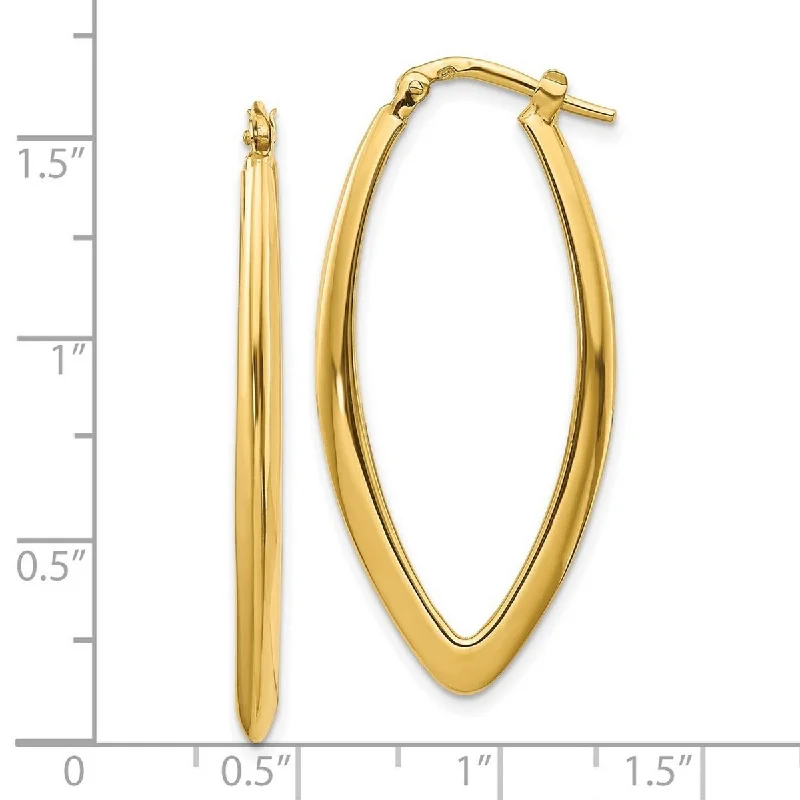 Curata 14k Yellow Gold Polished Beveled Long Marquis Hoop Earrings - 40x18mm