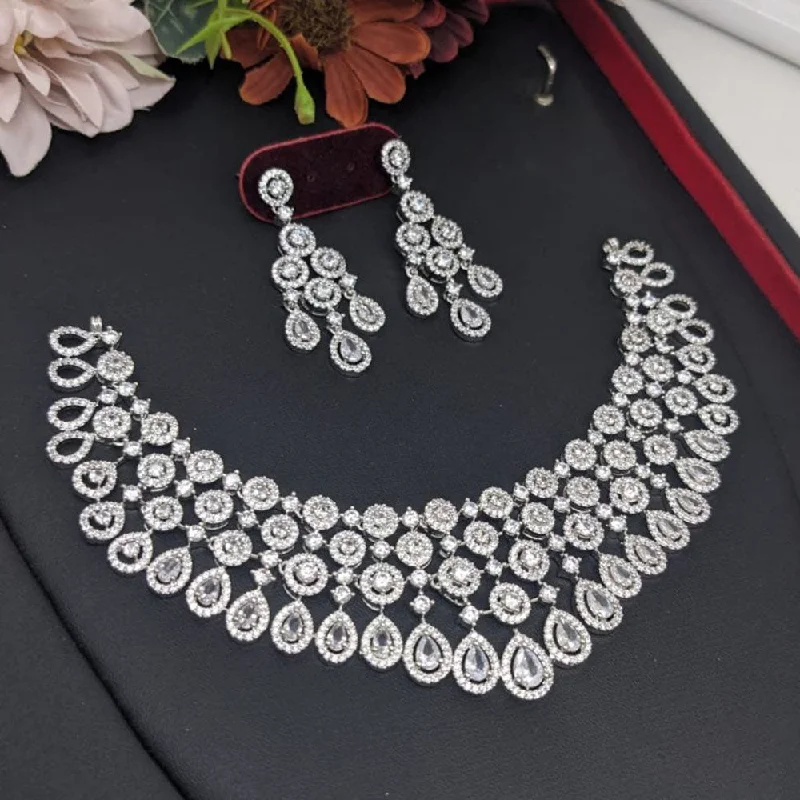 Aamrapali Silver Plated American Diamond Necklace Set