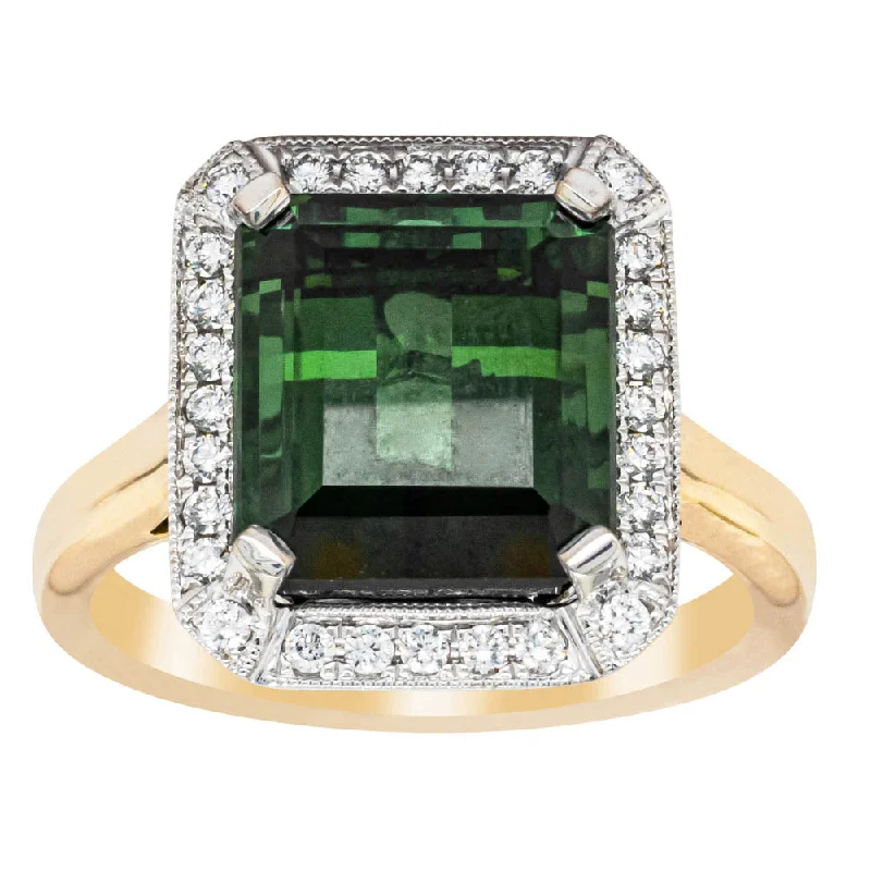 18ct Yellow Gold 6.44ct Tourmaline & Diamond Empire Ring