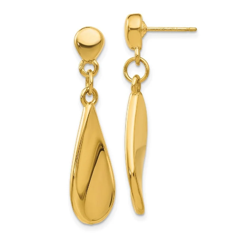 Curata 14k Yellow Gold Polished Tear Drop Dangle Post Earrings 36x9mm