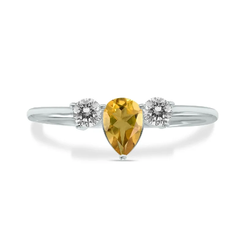 Marquee Jewels 1/2 Carat TW Pear Shape Citrine and Diamond Ring in 10K White Gold