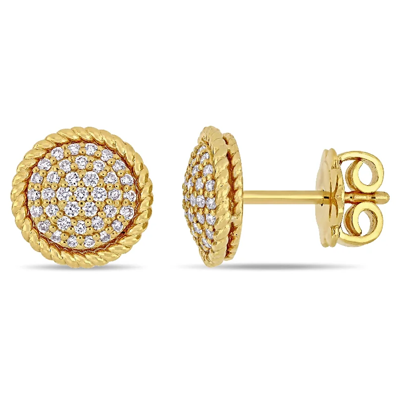 Miadora 14k Yellow Gold 1/3ct TDW Diamond Circular Clustered Halo Stud Earrings - 9.6 mm x 9.6 mm x 3.5 mm