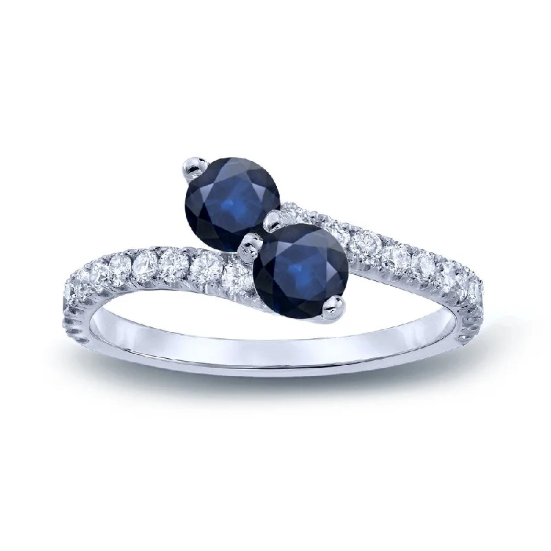 Auriya Round 2-Stone 3/5ct Blue Sapphire and 1/3cttw Diamond Ring 14K Gold