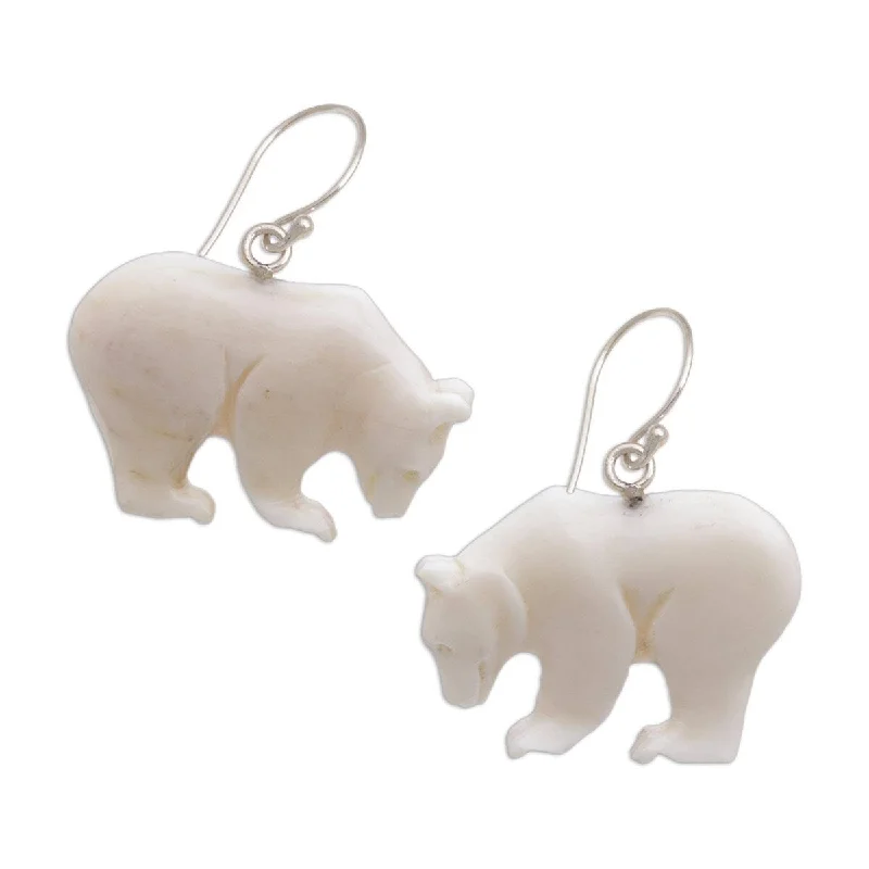 Handmade Sterling Silver 'Grizzly Brothers' Earrings (Indonesia) - White