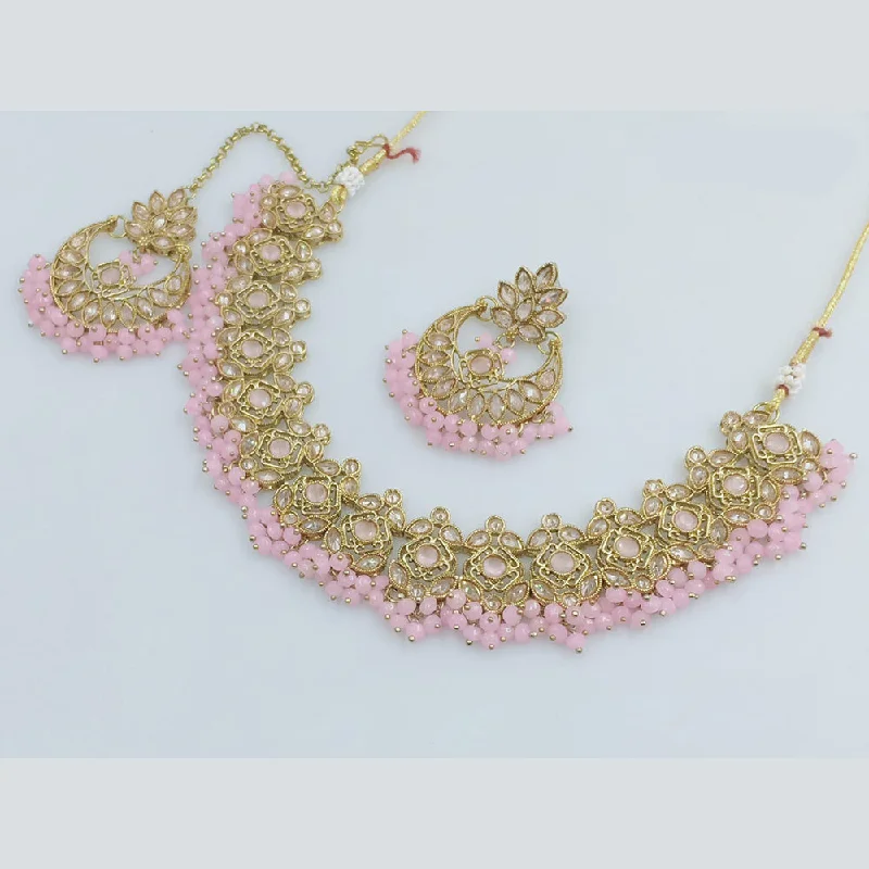 JCM Gold Plated Crystal Stone And Pearls Necklace Set