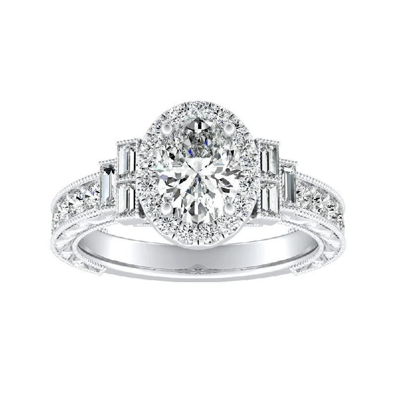 Auriya Platinum 1 9/10ctw Vintage Art Deco Oval-cut Halo Diamond Ring