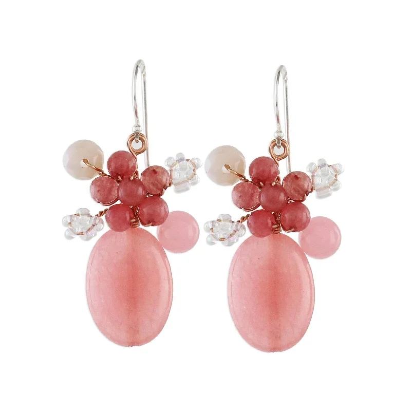 NOVICA Blossom Blush, Quartz beaded dangle earrings - 1.6L*0.9W