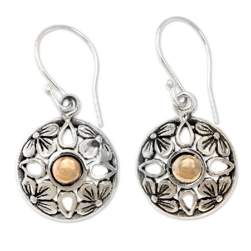 Gold Accent Sterling Silver Golden Plumeria' Earrings (Indonesia) - 1.1L*0.5W