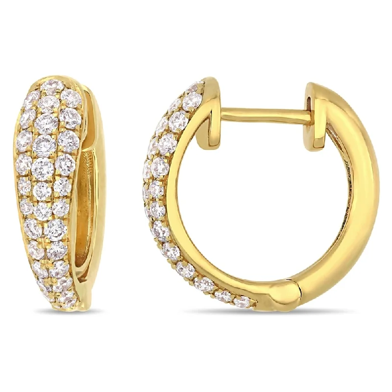 Miadora 14k Yellow Gold 1/2ct TDW Diamond Triple Row Huggie Hoop Earrings