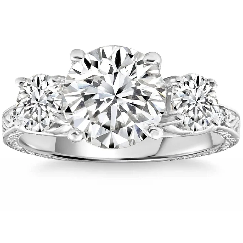 Certified 3.58Ct Designer Engagement Round Diamond Ring White Gold Lab Grown