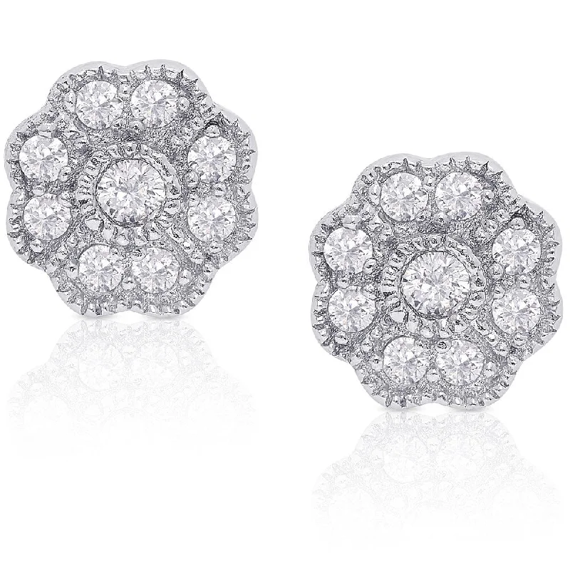 Dolce Giavonna Sterling Silver Cubic Zirconia Flower Stud Earrings