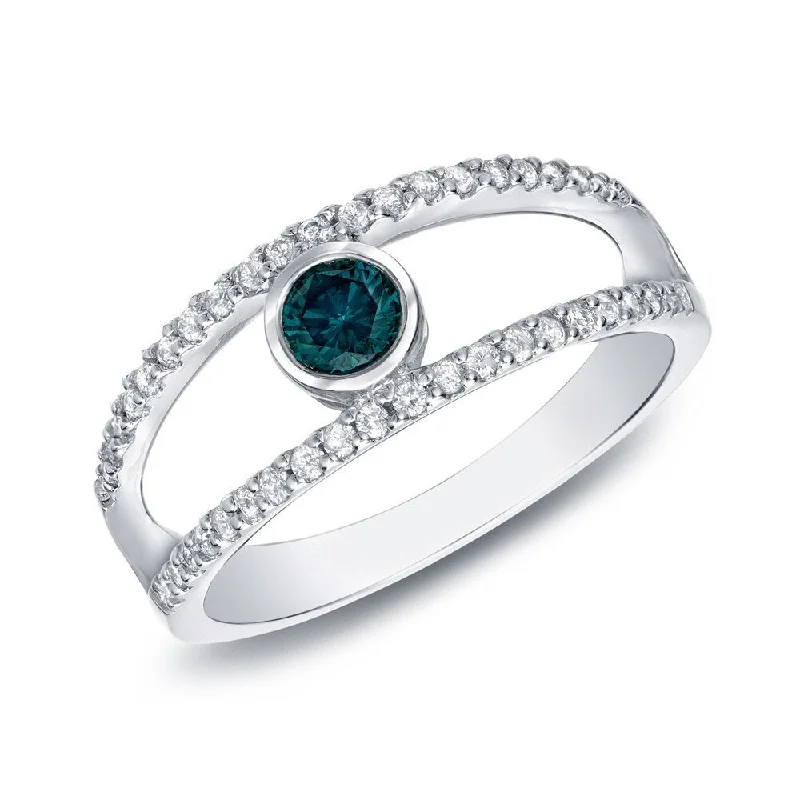 Auriya 1/2ctw Split Shank Bezel Set Blue Diamond Ring 14k White Gold