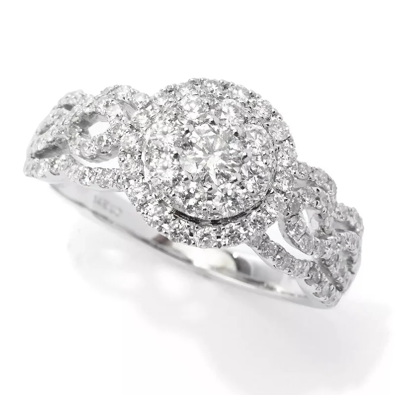 14K White Gold 1.00ctw Round Pave Diamond Ring - Size 7