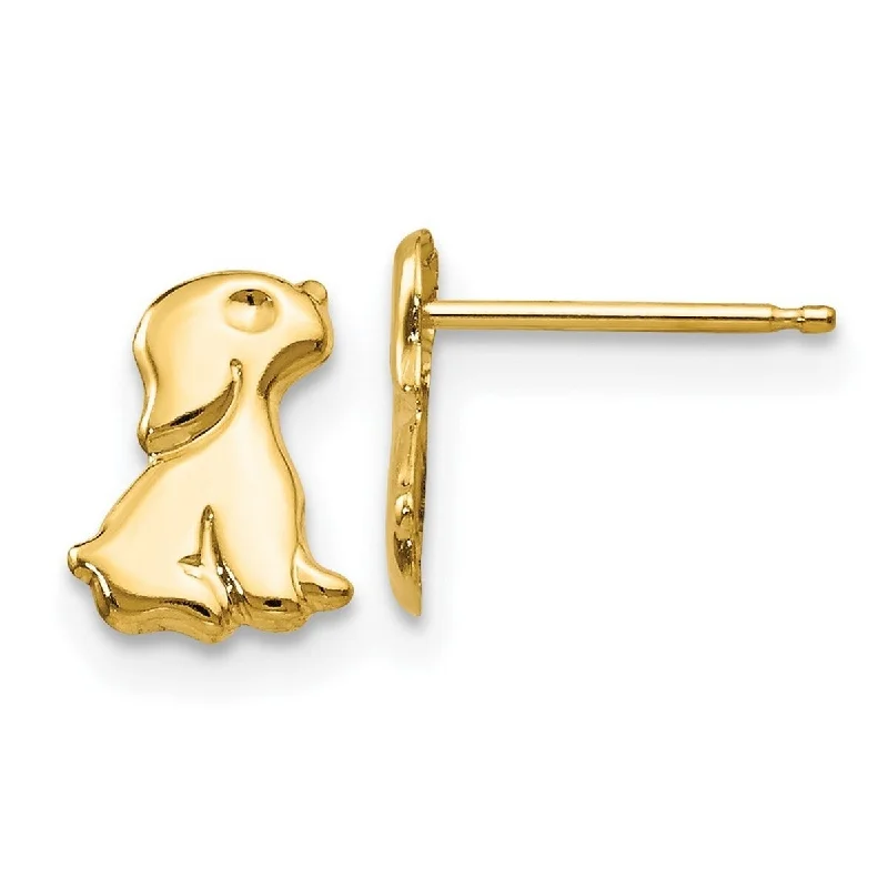 Curata Solid 14k Yellow Gold Childrens Sitting Dog Post Earrings (6mmx9mm) - Orange