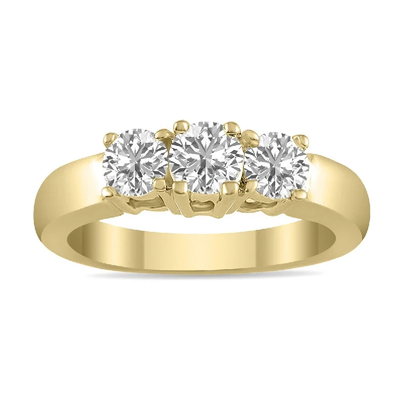 Marquee 1 CTW Three Stone Lab Grown Diamond Ring in 14K Yellow Gold