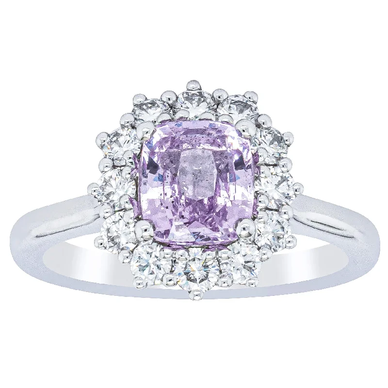 18ct White Gold 2.03ct Pink Sapphire & Diamond Belle Ring