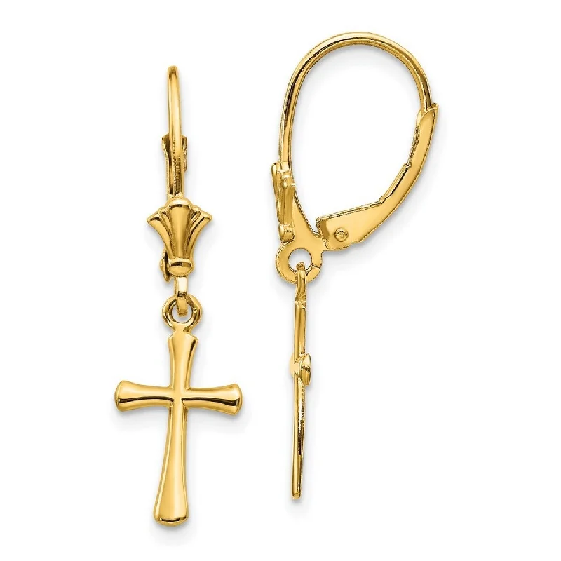 Curata 14k Yellow Gold Religious Faith Cross Lever Back Earrings 30.25x8mm