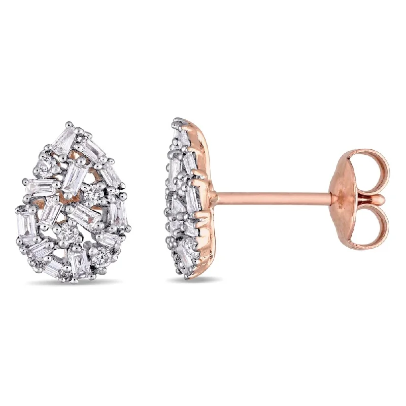 Miadora 14k White Gold 1/4ct TDW Round and Tapered Baguette-Cut Diamond Cluster Teardrop Stud Earrings (G-H, I1-I2)