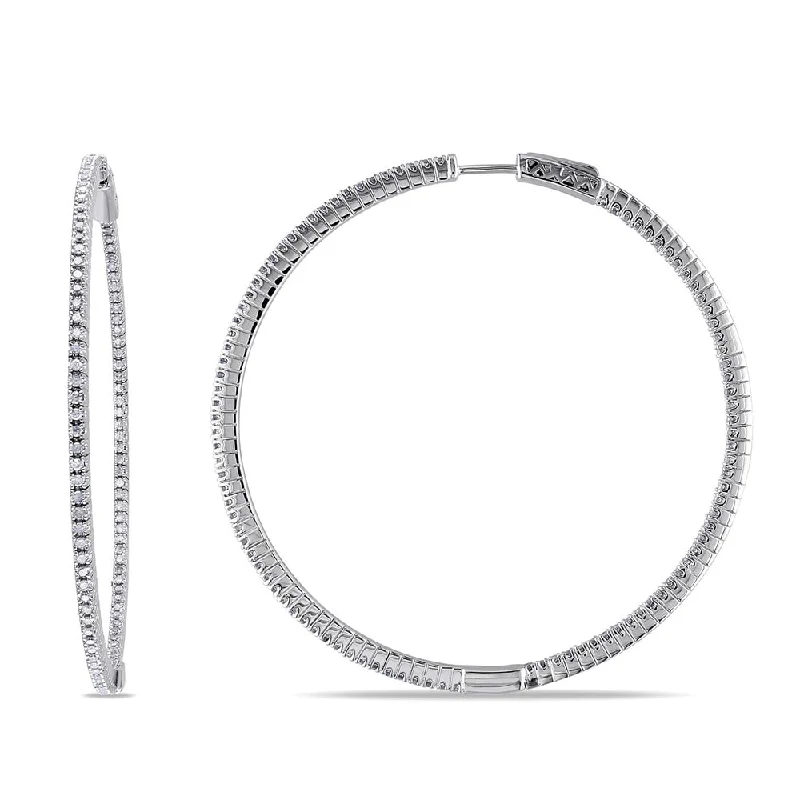 Miadora Sterling Silver 1ct TDW Diamond Thin Hoop Earrings - 56 mm x 1.8 mm x 56 mm